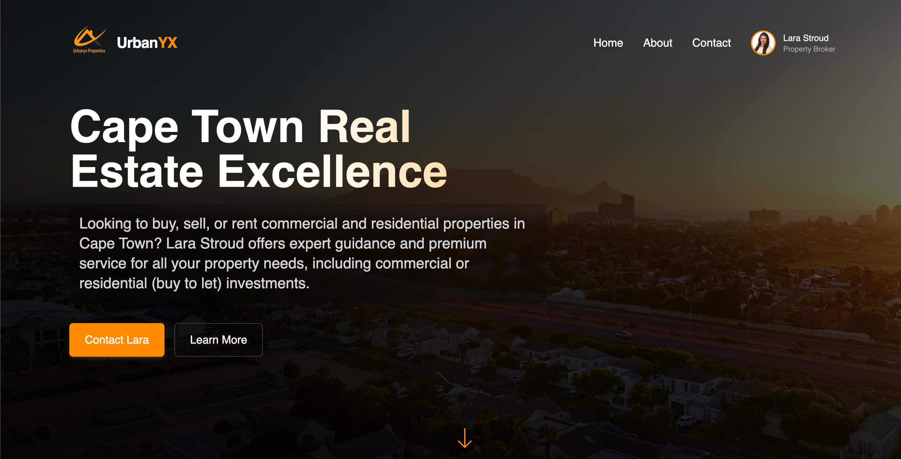 Screenshot of UrbanYX Real Estate website designed for premium property listings in Cape Town